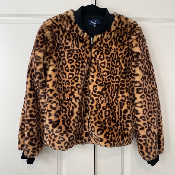 Splendid Faux Fur Leopard Jacket Sz Large - Picture 1 of 5